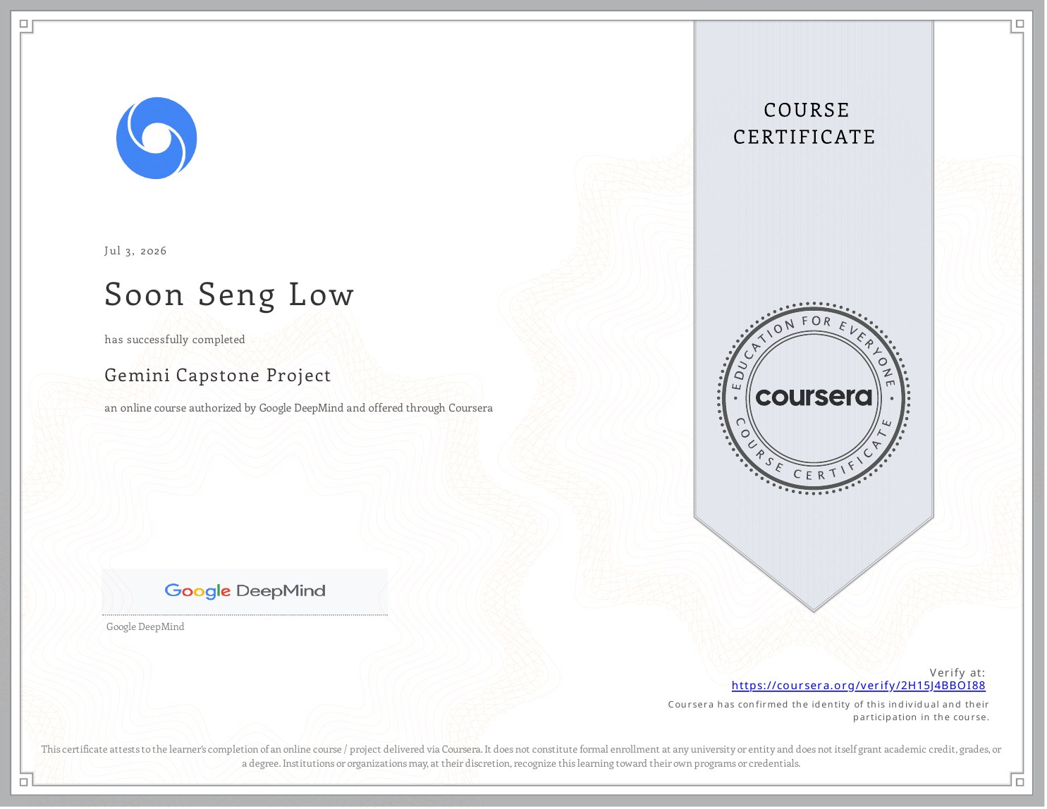 Gemini Capstone Project 证书