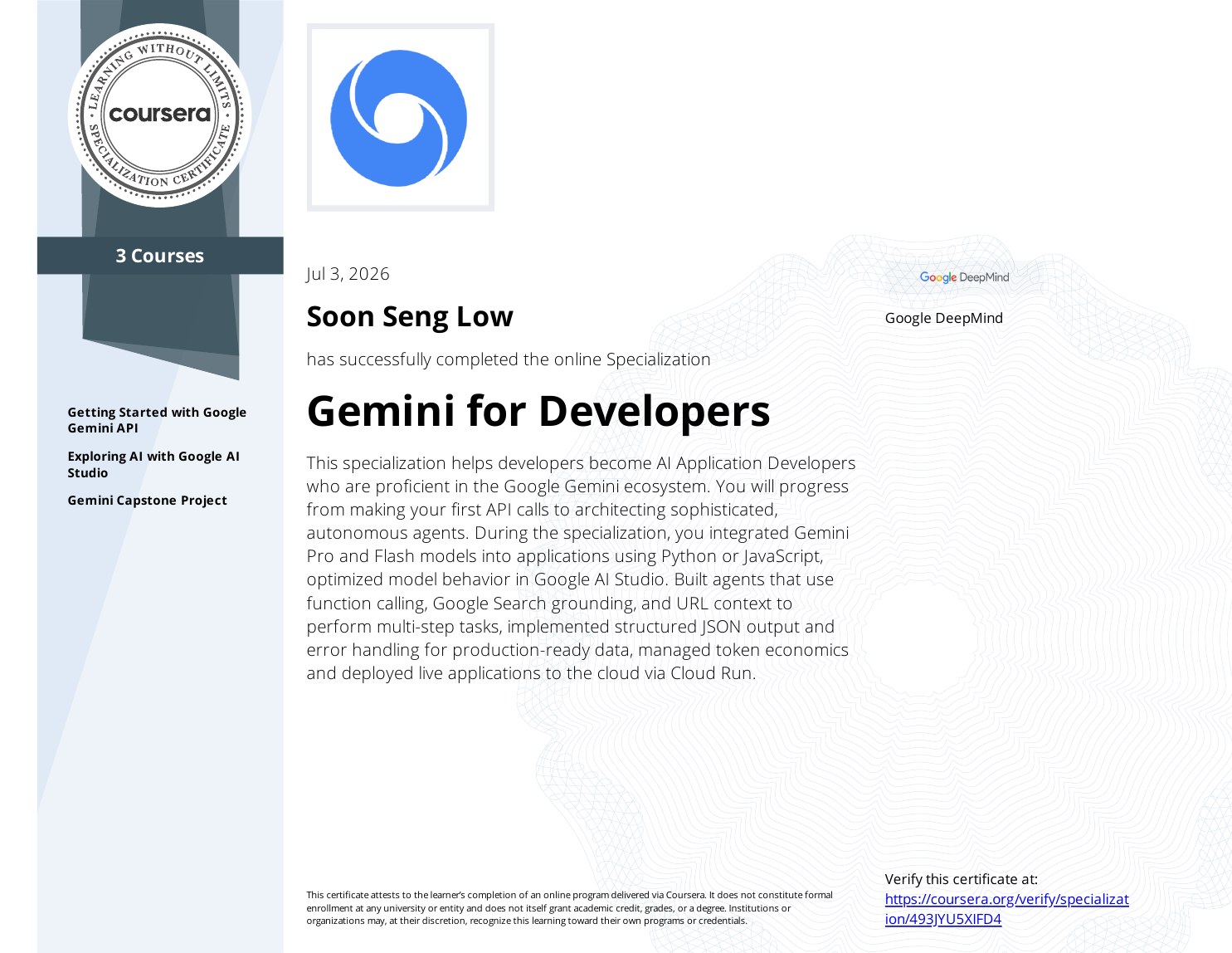 Gemini for Developers 证书